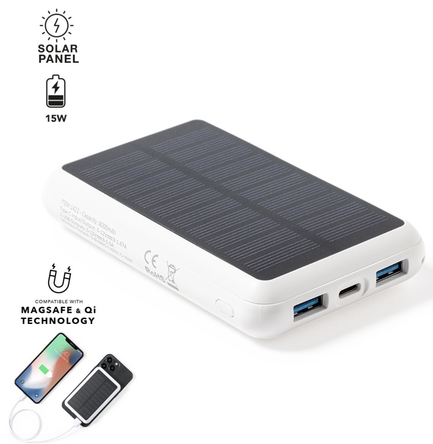 Powerbank a ricarica solare ed elevata capacità di carica -8.000 mAh-.
