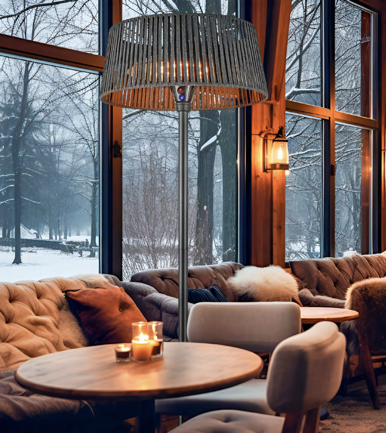 Stufa ad infrarossi con lampada alogena ad alta efficienza termica.